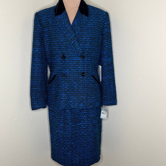 Anne Crimmins for Umi Collections Skirt Suit 10 Blue Silk Tweed Jacket Skirt New - Picture 1 of 10